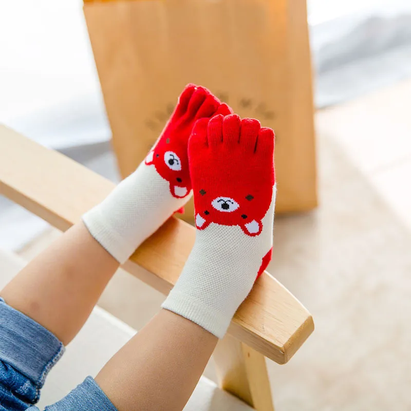 New Design Cute Cartoon Bear Five Toes Socks Kids Socks Girl Boy Children Hosiery Five Fingers Mesh Breathable Foot cartoon socks children socks