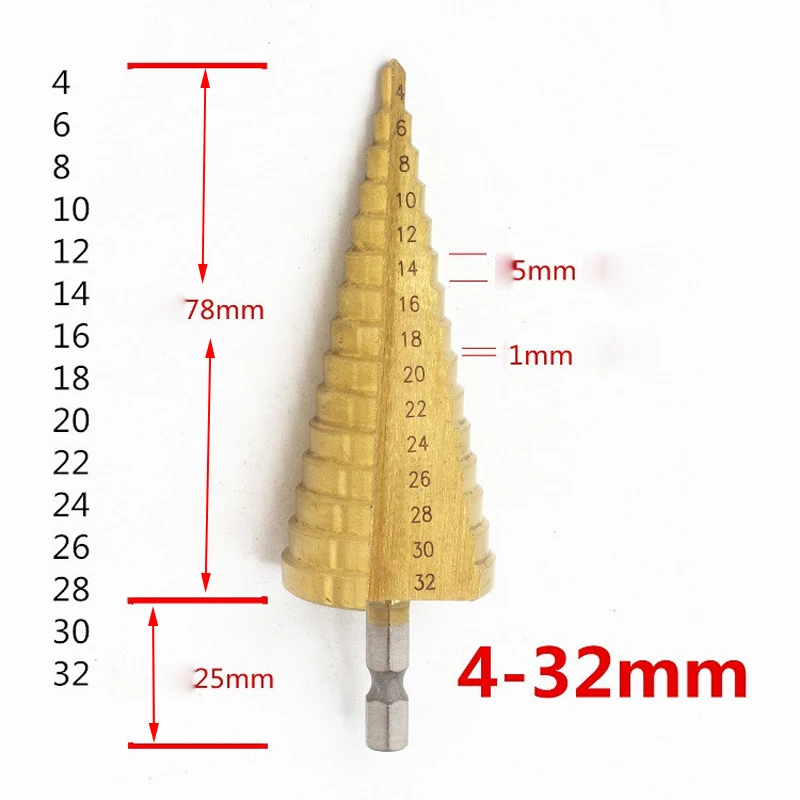 3pcs Hss Step Cone Taper Drill Bit Set Hole Cutter Metric 4-12/20/32mm Titanium Coated Metal Hex Bits