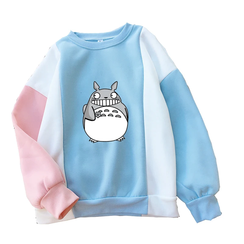  Totoro Print Hoodies Winter Autumn Thicken Harajuku Casual Sudaderas Mujer Long Sleeve Spell Color 