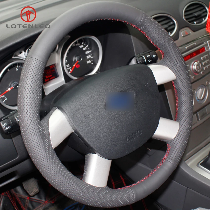 LQTENLEO черная крышка рулевого колеса из натуральной кожи для Ford Kuga 2008-2011 Focus 2 2005-2011 Focus 3 2012- C-MAX 2007-2010