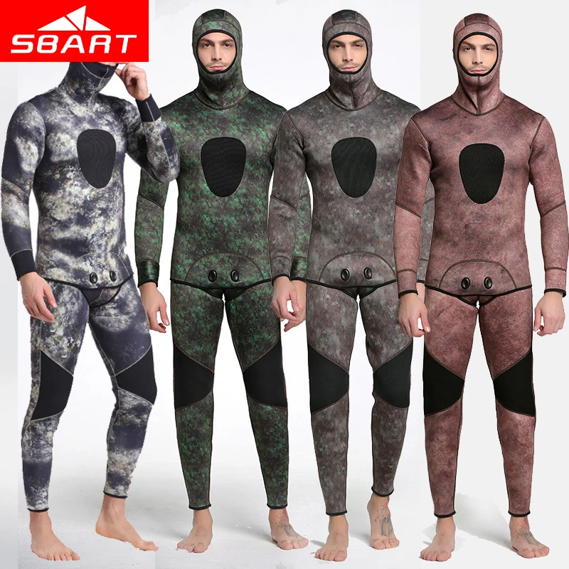 

SBART 3MM Neoprene 2-Pieces Hooded camouflage Wetsuit winter thick warm Diving Suit Long Sleeved Snorkeling Swimwear
