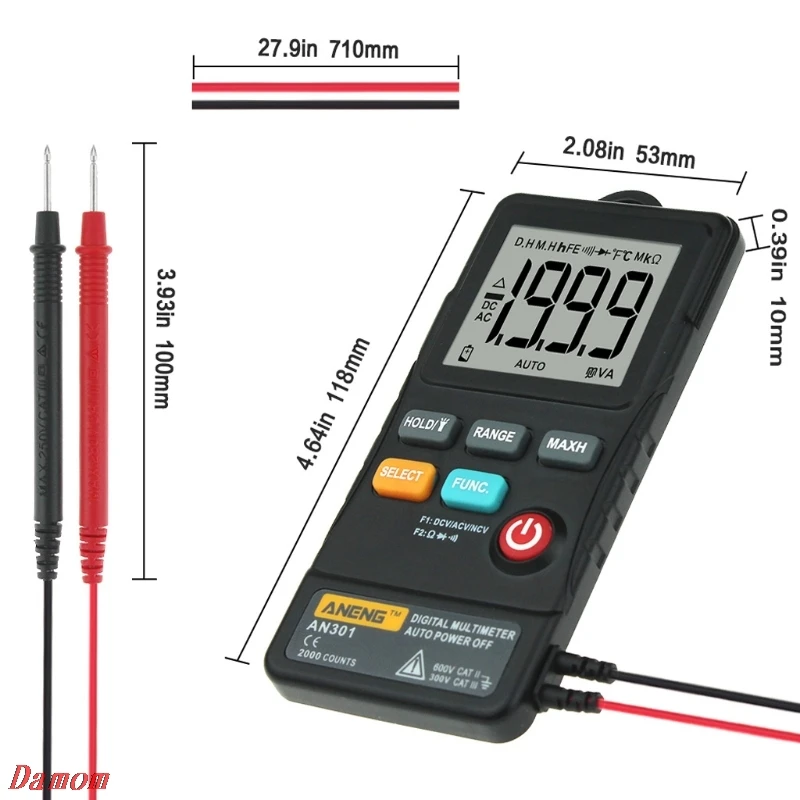 AN301 Мини цифровой мультиметр AC DC вольтметр измеритель сопротивления напряжения светодиодный