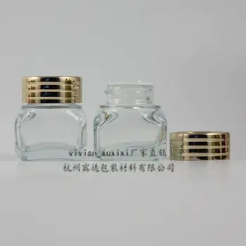 

15g clear square glass cream jar with shiny gold lid, 15g cosmetic jar,packing for sample/eye cream,15g mini glass bottle
