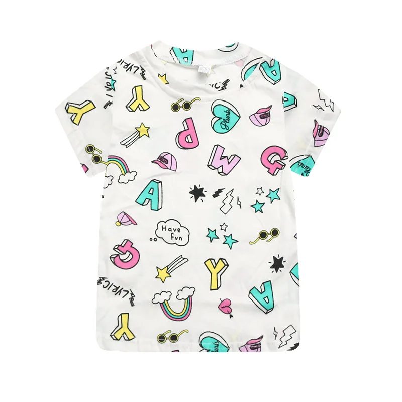 Casual Summer Cotton Baby Girls Boys Short Sleeved T-shirts Printed Children Tees Kids Tops For Age 2-7 Years Old