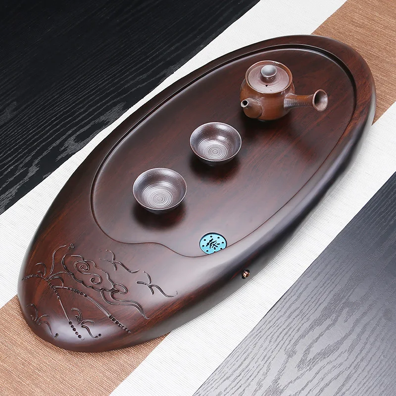 High-grade Ebony Tea Tray Large Size solid wooden tray Chinese kungfu tea tools saucer Drainage water tea board large tea table