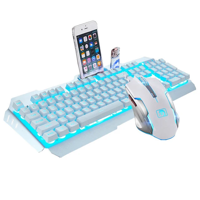 Teclado de Jogos com Fio Adesivos para Tablet Novo Teclas Backlit Teclados Mouse Combo Metal Gamer Teclado Russo Desktop 104