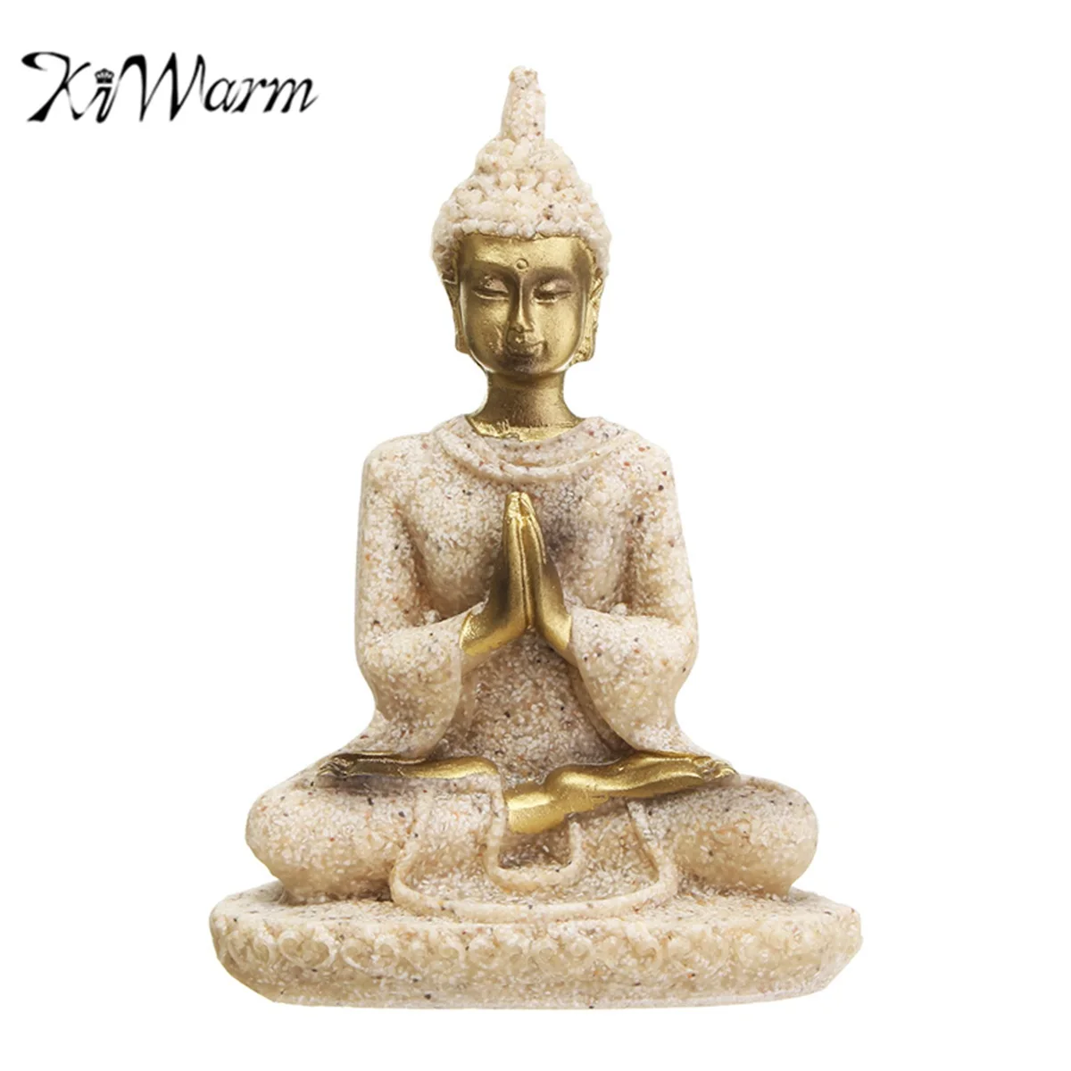 

KiWarm Resin Sandstone Meditation Buddha Statue Sculpture Handmade Figurine For Home Shop Office Decor Ornaments Fengshui Gift