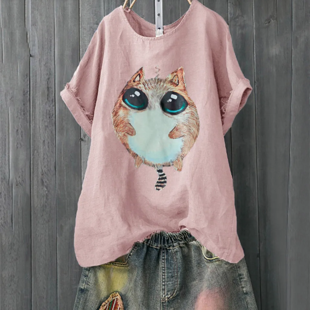 

short sleeve blouse Women Casual Plus Size Printed Loose Linen Button Tunic Shirt Blouse Ladies Tops vetement femme 2019 ete