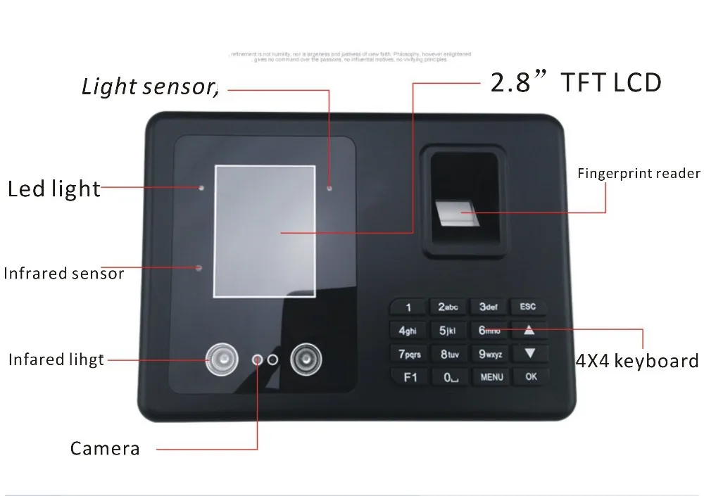 Бесплатная доставка 2.8 "TFT U диска данных загрузки (Нет программное обеспечение) лицо и Фингерпринта/время электронные записи/часы