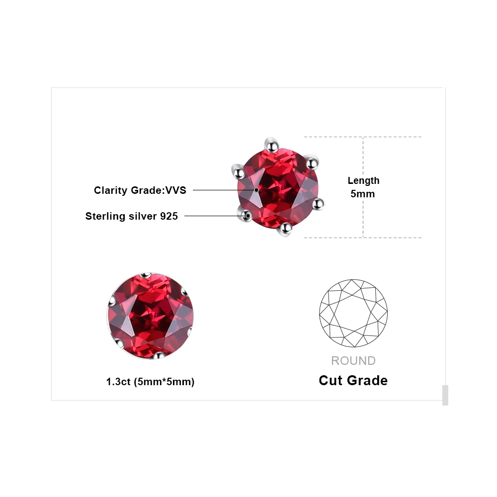 Jewelrypalace круглый 1.2ct натуральный красный гранат Серьги одноцветное 925 серебро