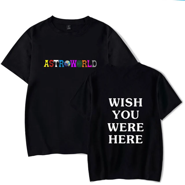 Новая модная футболка Мужская хип-хоп женская футболка Трэвиса Скотта астромира Харадзюку футболки с надписью WISH YOU WAS HERE - Цвет: 1