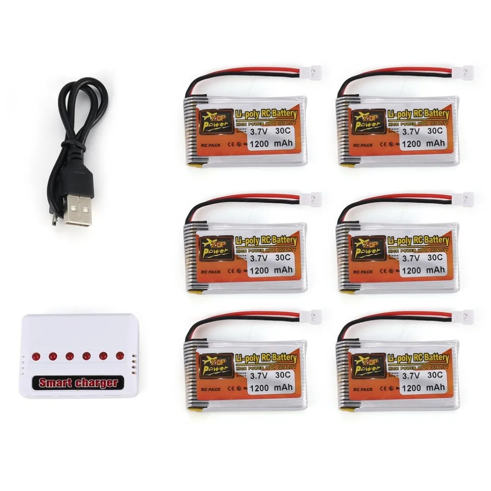 

6Pcs Rechargeable Lipo Battery ZOP Power 3.7V 1200mAh 30C 1S with 6 in 1 Battery USB Charger for RC Racing Drone Car