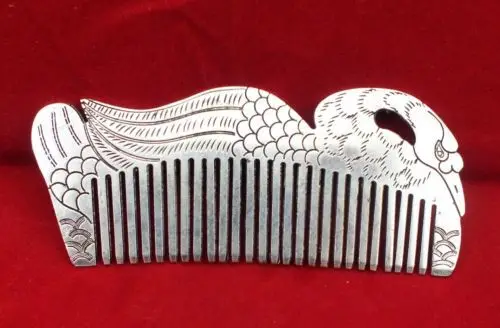 

Elaborate Chinese old Tibetan silver fairy Swan comb