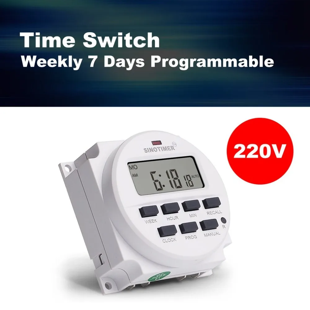 SINOTIMER AC 220V Weekly 7 Days Programmable Digital Time Switch Power Energy Meters Relay Timer Control Din Rail Mount