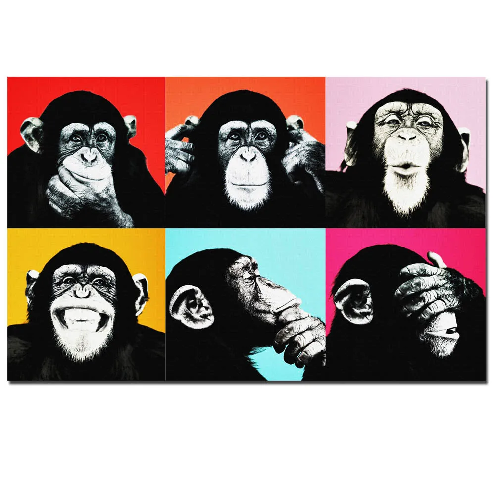 Бескорыстно Andy Warhol разноцветные обезьянки животных холст с печатью постера картины для гостиной стены искусства Куадрос картины без рамы - Цвет: monkey