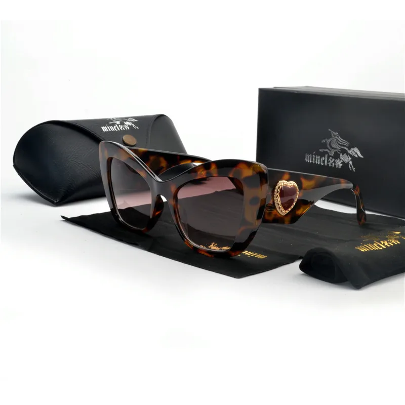 Новые модные женские солнцезащитные очки love, брендовые дизайнерские Винтажные Солнцезащитные очки с большой оправой и бабочкой, Классические кошачьи очки UV400 FML - Цвет линз: leoaprd