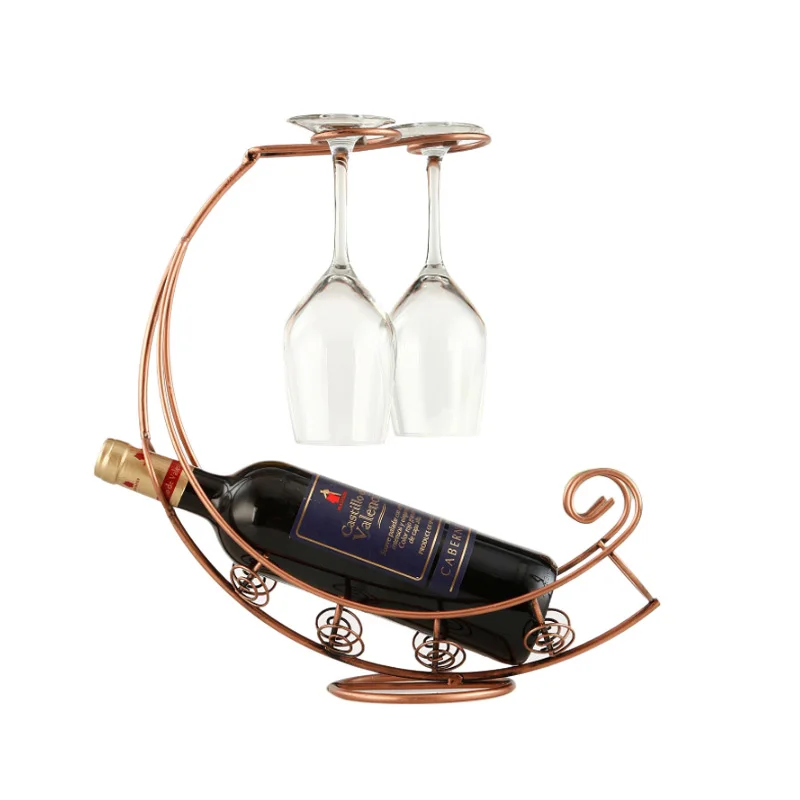 

Retro Wine Bottle Holder Wine Rack Champagne Bottles Stand Glass Cup Holder Display Hanging Drinking Glasses Stemware Rack She