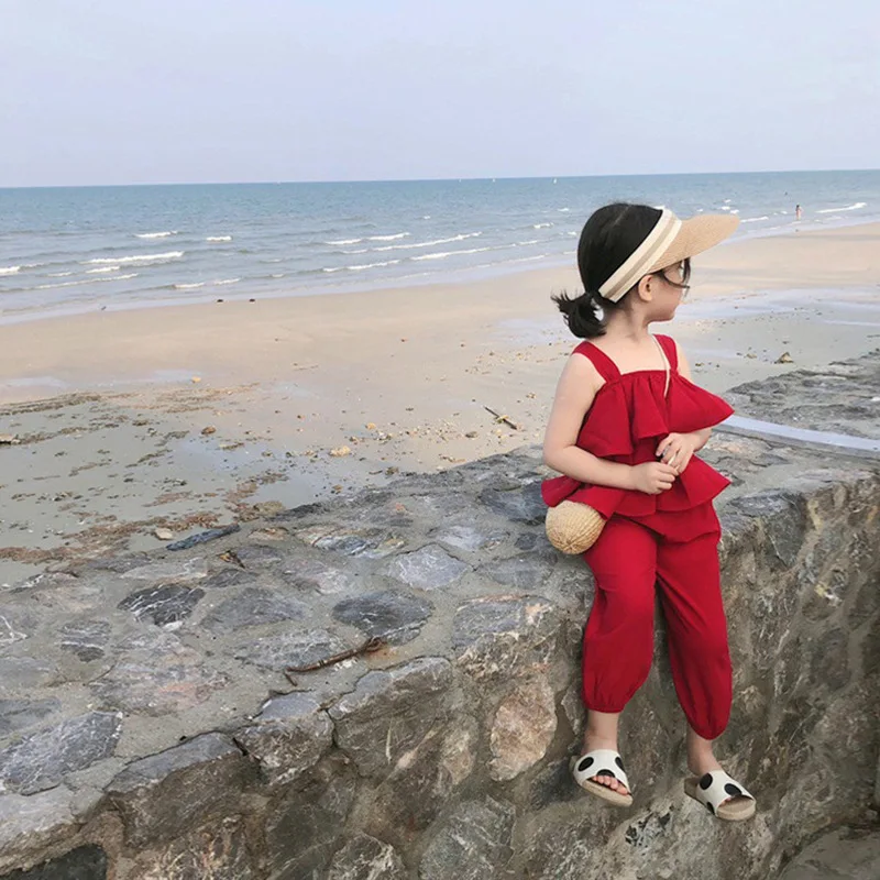 

Children Clothing Sets Baby Girl Summer Korean Version Of The Strap Blouse Plus Bloomers 2 Pieces Tracksuit For Girls Outfits
