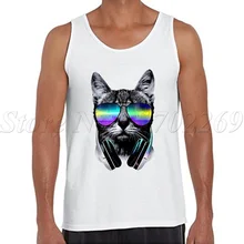 Мужские майки с забавными принтами для любителей музыки и кошек; Дизайнерская одежда для бодибилдинга; жилет без рукавов; модная Классная майка