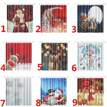 

New Style Printing Waterproof Shower Curtains Bathroom Products 3D Bathroom Hot Bath Curtain with 12pcs Hooks for Christmas