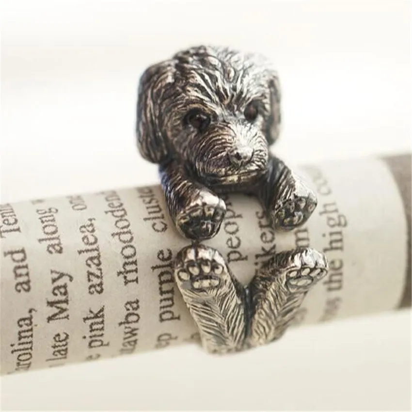 

Handmade adjustable Poodle Ring cute dog for women men jewelry Antique Silver/Bronze Color Plated