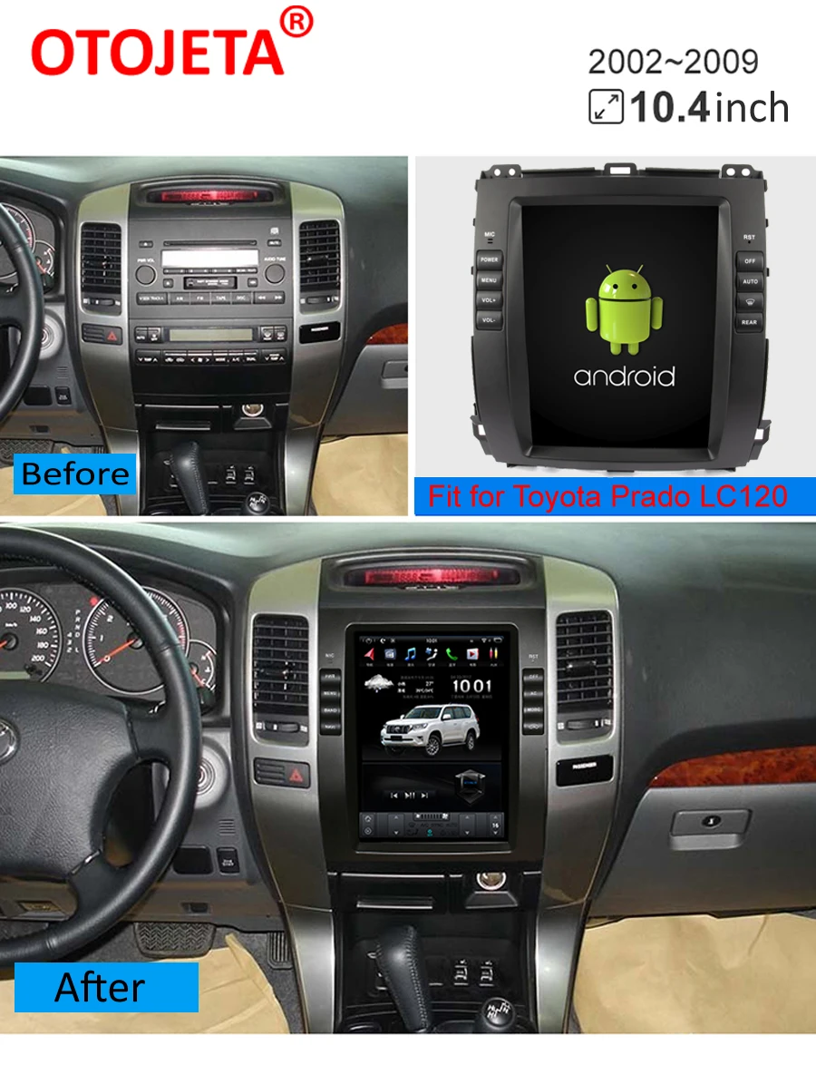 Clearance Otojeta vertical screen tesla head units quad core Android 7.1 Car Multimedia GPS Radio player for Toyota Prado 04-08 low level 0
