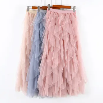 

KLV Casual Womens Solid Ball Gown Skirt Tulle High Waist Pleated Tutu Skirt Ladies Wild Mesh Dating Skirts Drop 3.29