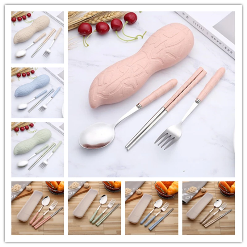 

Stainless Steel Portable Cutlery Set Chopsticks Spoon Fork 3-Piece Flatware Set Tableware Student Dinnerware Set Wedding Gifts