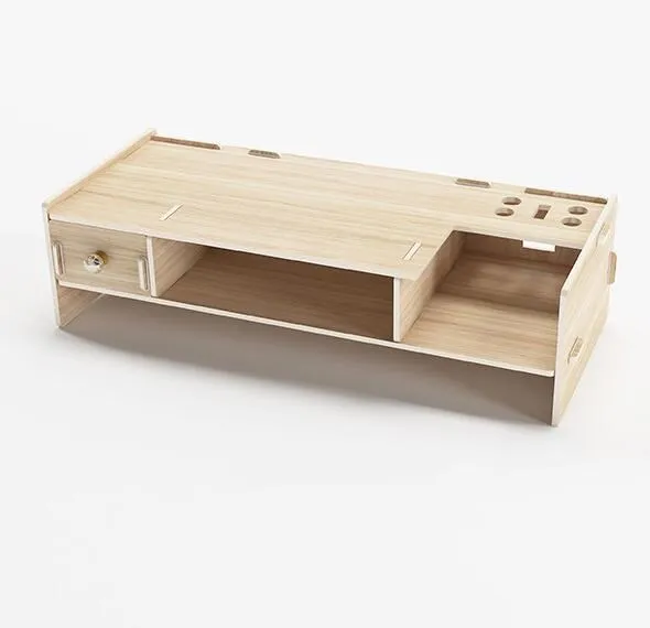 

Wooden Monitor Stand Riser Desktop Rack Computer Desk Organizer with Keyboard Mouse Storage Slots for Office Supplies School