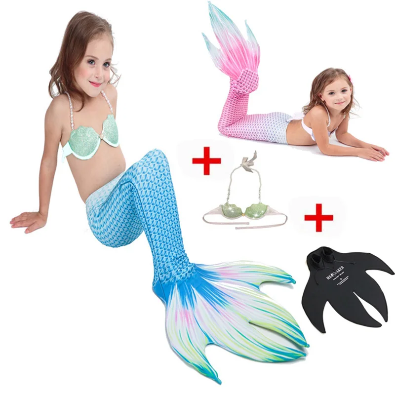 

Kids Ariel Swimsuit Swimwear Beautiful Mermaid Tail With black Monofin Costumes for Children Girls Swimming Mermaid Tail Goggles