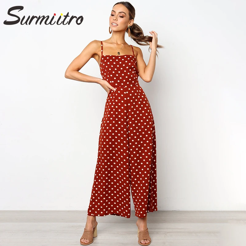 

Surmiitro Red Dot Print Strap Jumpsuit Women 2019 Summer Casual Bow Bandage Tunic Playsuit Female Overalls Regular Bodysuit