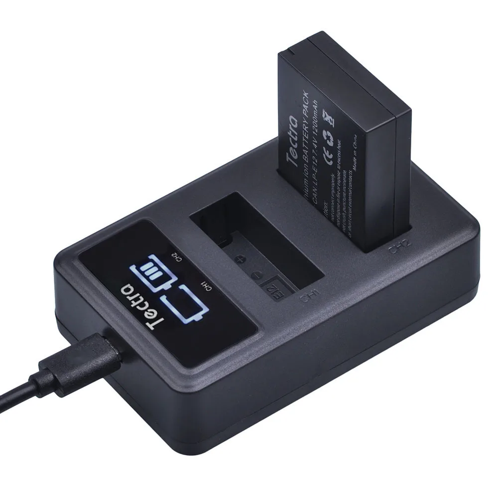 Tectra 2x LP E12 Замена литий ионная батарея + светодиодный дисплей USB двойное зарядное