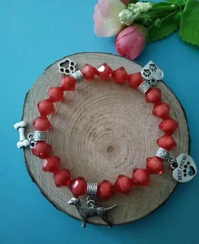 

Fast delivery Heart 4 Seed Dog&Bones&Dog Paw Pendant Red Crystal Beaded Protection Spiritual Stretchy Bracelets&Bangle Jewelry