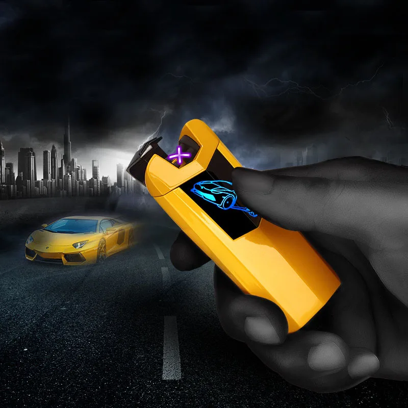 

Sports Car Lighter LED Touch Screen Fingerprint Switch Ignition Double Arc Cigarette Lighter USB Charging Electronic Lighters