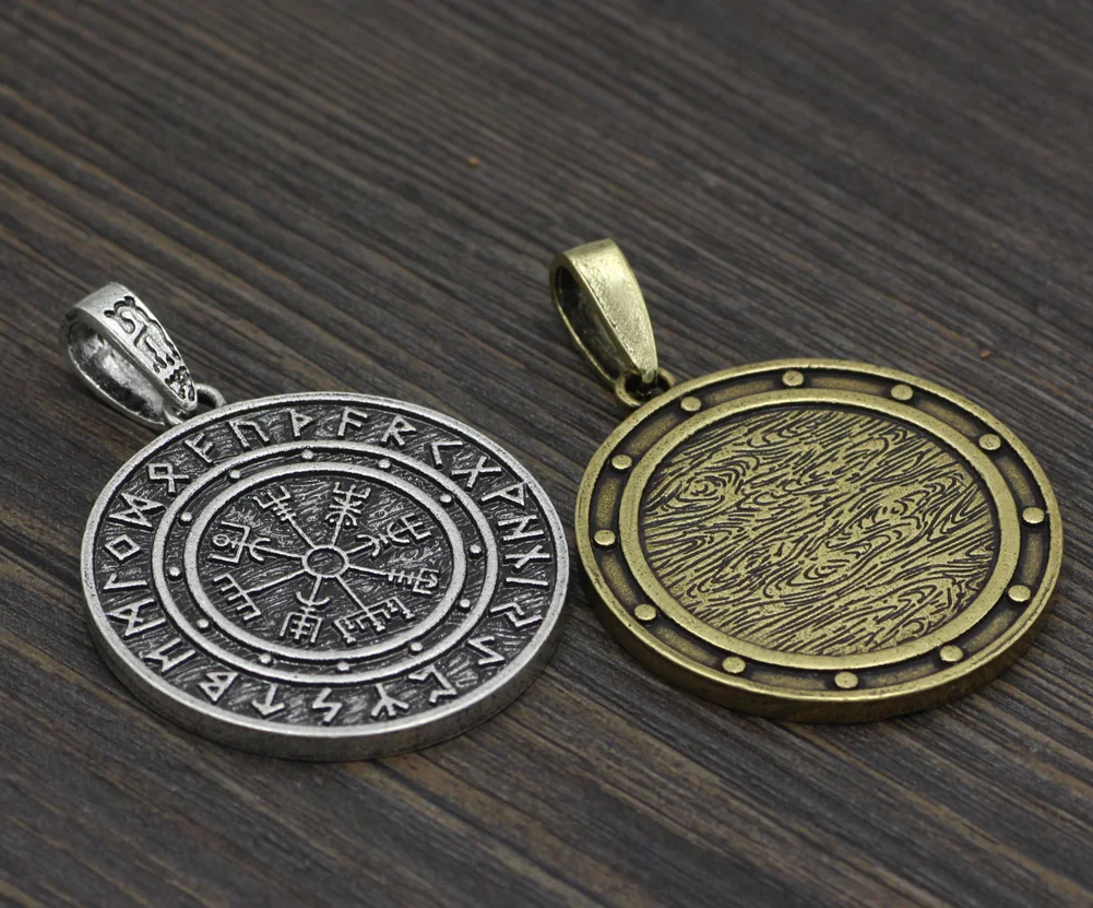 Символ Одина Рунический амулет Vegvisir компас Северный талисман ожерелье с кулоном, с двойным Боком с подарочной сумкой