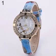 Hot Sales 2016 New Fashions Women’s Cute Dragonflies Dial Fine Faux Leather Flower Band Quartz Wrist Watch