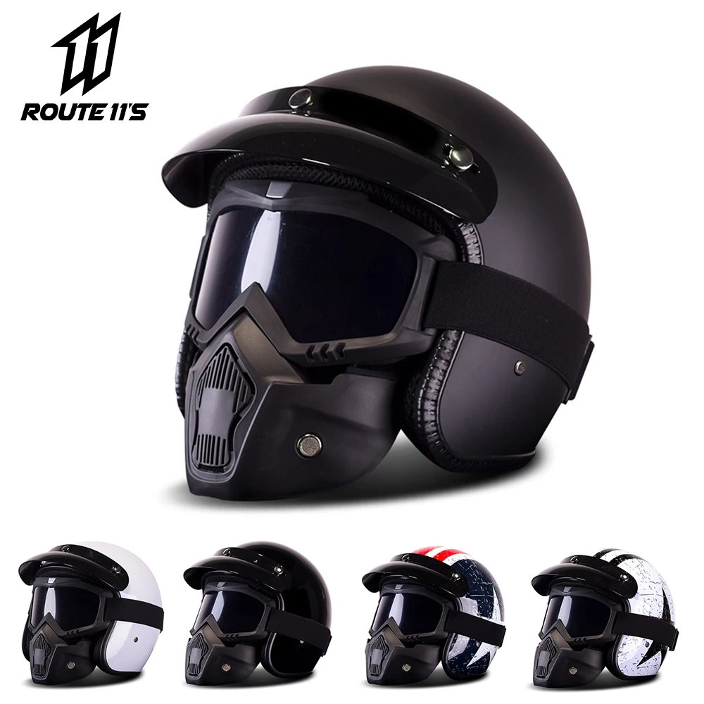 

BYE Motorcycle Helmet Retro Vintage Motorbike Moto Helmet Cruiser Chopper Scooter 3/4 Open Face Helmet with Bubble Visor
