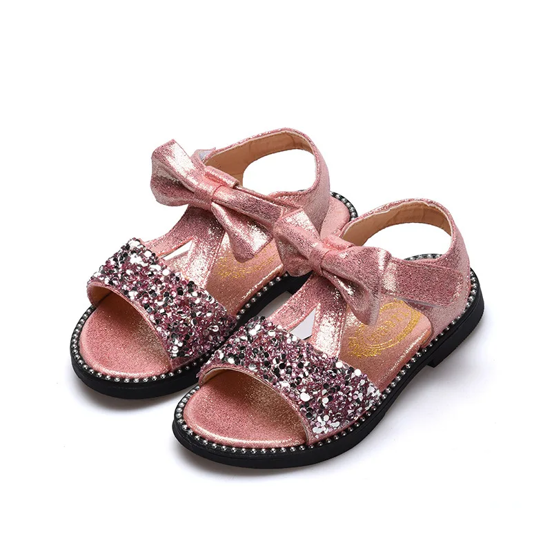 

Summer baby Girls sandals Kids Children Sandal Kids Girls Shoes Sequined rhinestone princess beach shoes Silver Pink Black 3-15T