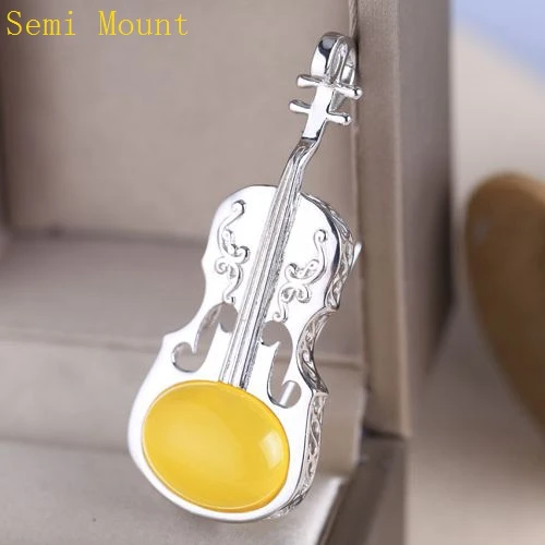 

Guitar 925 Sterling Silver 13x17.5mm Oval Cabochon Semi Mount Pendant Brooch Fine Jewelry DIY Stone