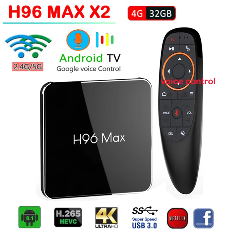 

H96Max X2 Smart Android 8.1 TV BOX 4G 32G Quad Core 2.4G/5GHz Wifi BT4.0 media player with Air Mouse Remote Control Set top box
