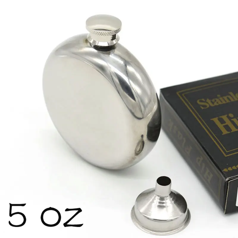 5 oz(142ml) Men's Round Hip Flask Stainless Steel Garrafa de Whisky