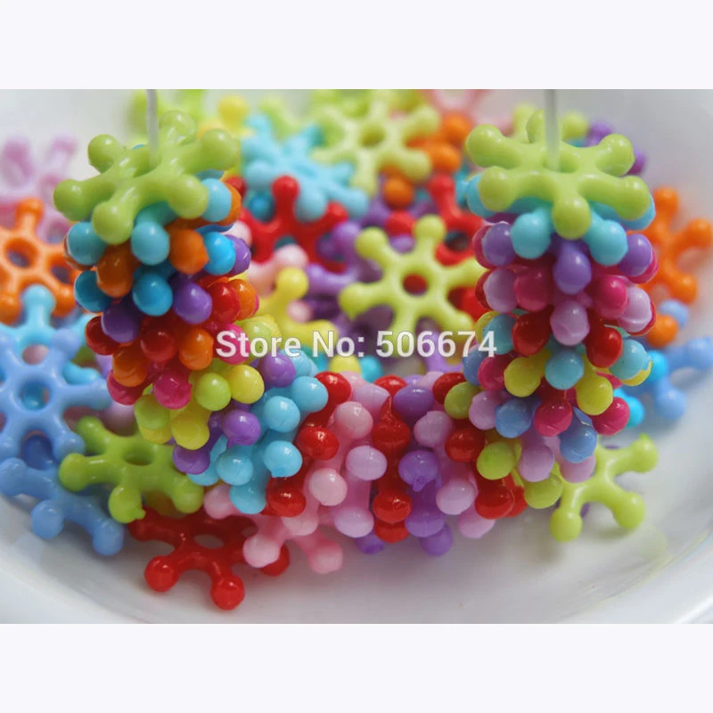 

100pcs 10mm diy beads snow shape beads for X,mas plastic Beads For Jewelry Making educational beads good for brain for kids mix