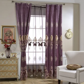 

Purple Luxury Curtains Tulle for Living Room European Chenille Embroidery Velvet Curtains Bedroom Decorate Panel Drapes