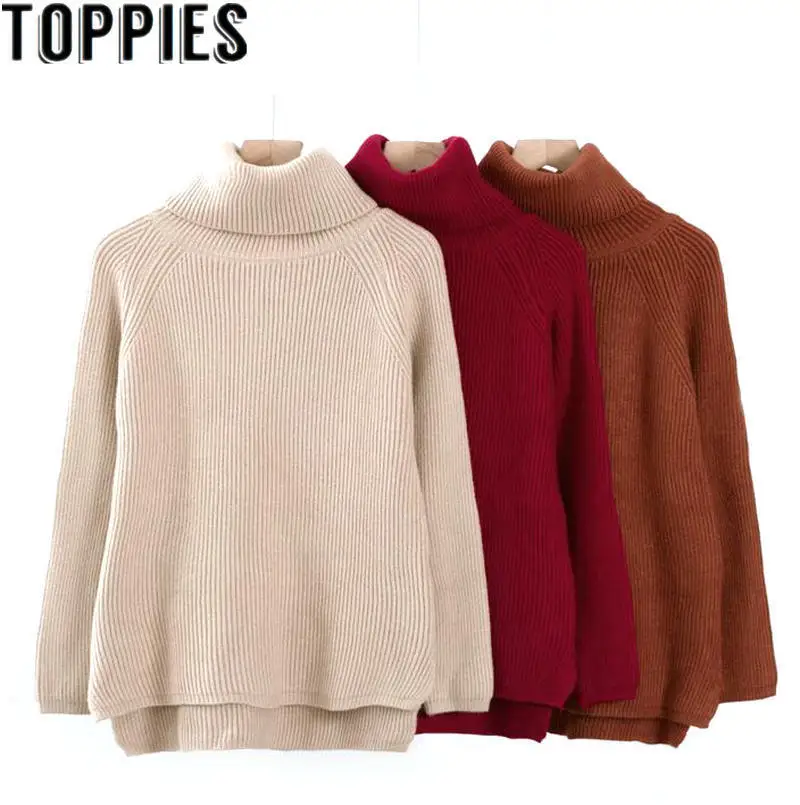 

2019 Winter Turtleneck Knit Sweater Thick Oversized Jumper Knitted Loose Pullovers