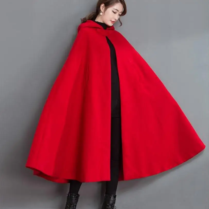 New autumn and winter women fashion hooded cape cloak wool coat ...