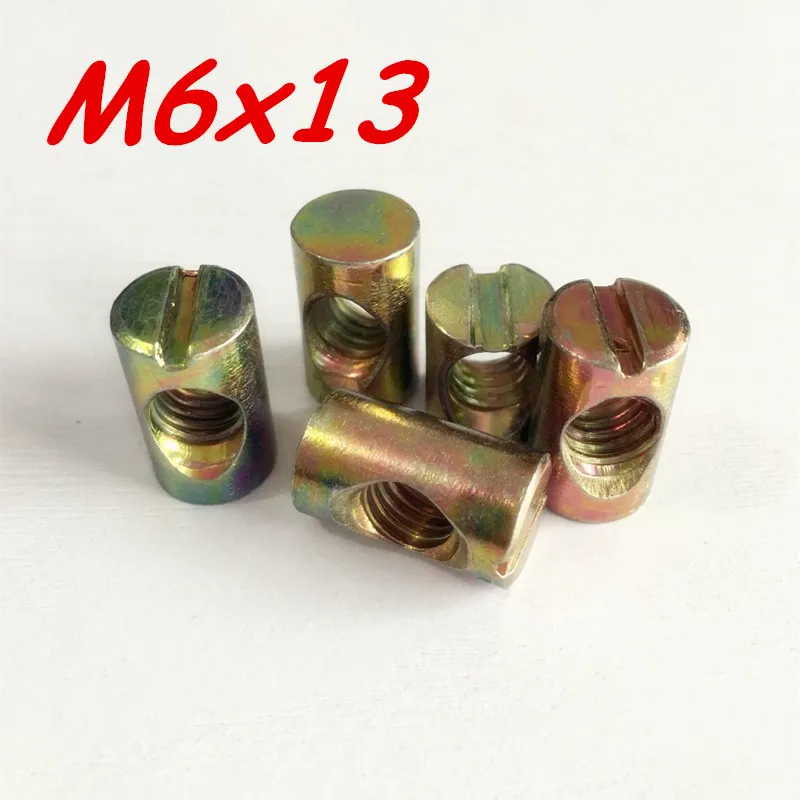50pcs M6 Barrel Bolts Cross Dowel Slotted Furniture Nut fittings for