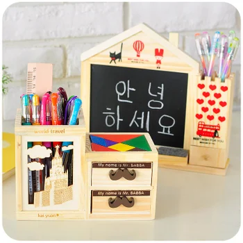 

Creative Wooden Pen Holder Desk Organizer Office Desk Accessories Pencil Holder With Drawer