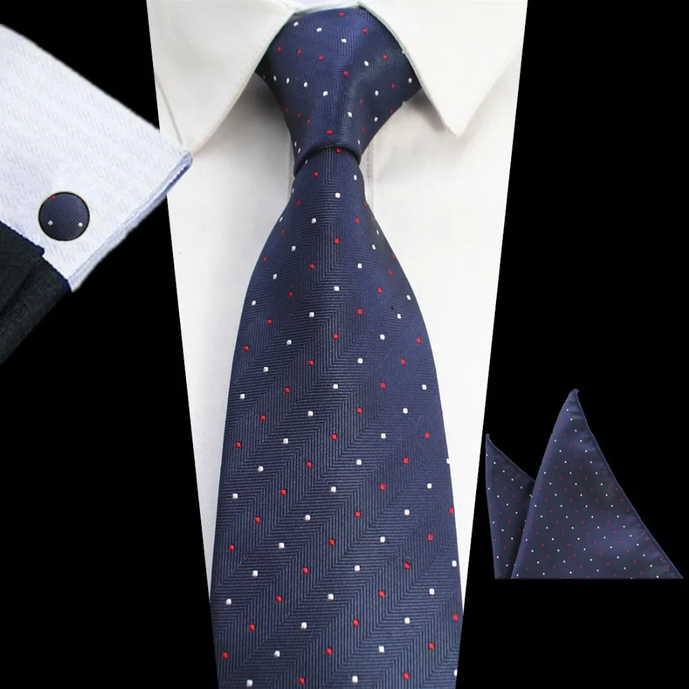 8cm Tie Sets For Men Plaid Dot Paisley Tie Handkerchief Cufflinks Sets Business Wedding Party