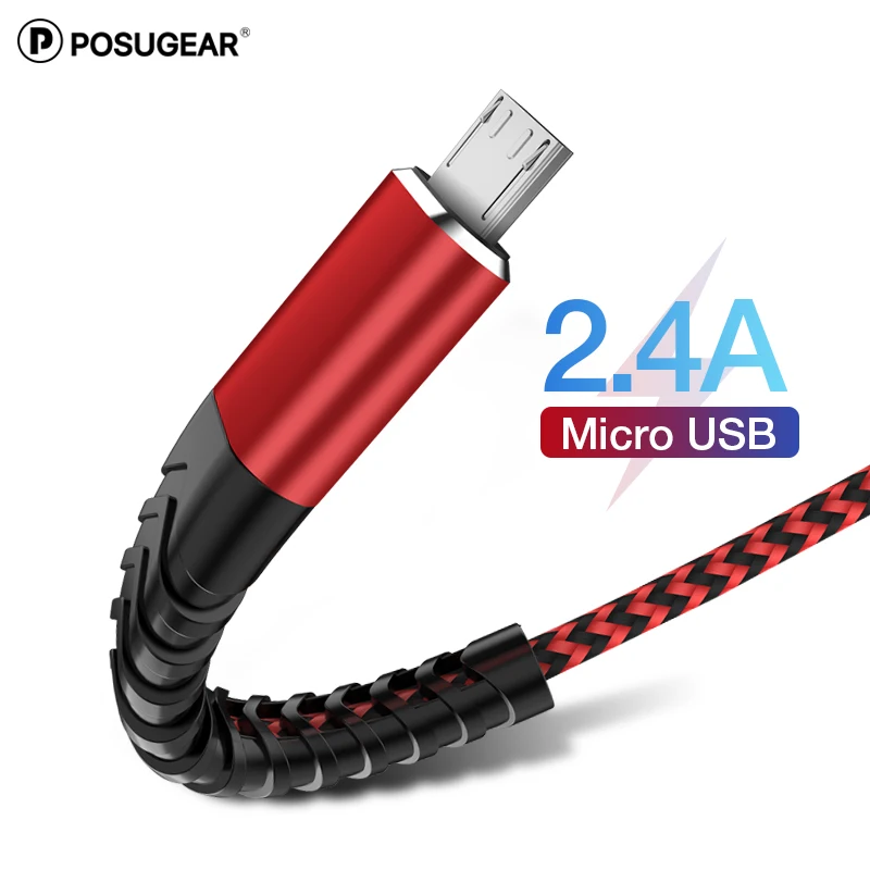 Posugear 2.4A Micro USB кабель для быстрой зарядки USB кабель для передачи данных нейлоновый шнур синхронизации для samsung Xiaomi power bank 2 м Android Microusb кабель