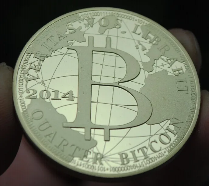 

40mm 2014 QUARTER Physical Bitcoins GOLD Plated Souvenir Coin MEDAL